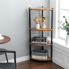 Livingandhome 4 Tier Modern Corner Bookcase Storage Unit with Black Frame