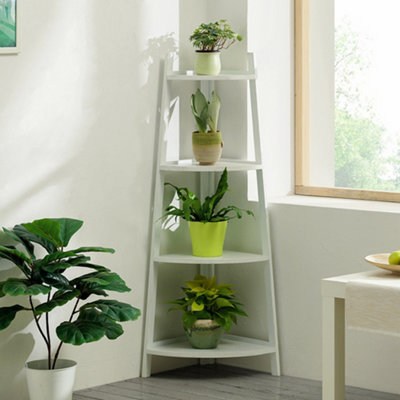 Livingandhome 4 Tier Modern Corner Ladder Shelf Plant Display Stand