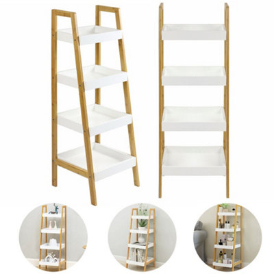 Livingandhome 4 Tier Nordic Freestanding Wooden Ladder Shelf Storage Organizer