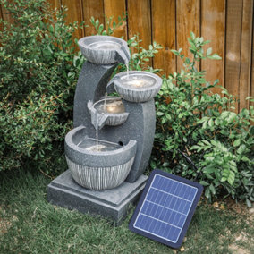 Livingandhome 4 Tier Rockery Decoration Solar Powered LED Outdoor Water Fountain 47 cm