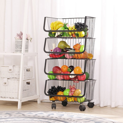 Kitchen Storage Basket Cart Roller Rack Garage Organizing Tray for Kitchen  Fruit Vegetable Basket Rack Storage