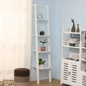 Livingandhome 4 Tier White Wooden Wall Ladder Shelf Storage Stand