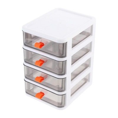 Livingandhome 4 Tiers White Plastic Desktop Stationery Cosmetic Storage Box Drawer Organizer with Handle