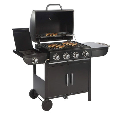 Livingandhome 5 Burners Black Outdoor BBQ Propane Gas Grill with Wheels  142cm W x 50cm D x 102cm H | DIY at Bu0026Q