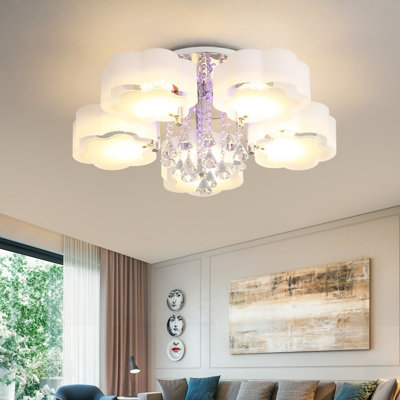 Livingandhome 5 Lights Floral Crystal LED Ceiling Light Fixture with Remote Dimmable