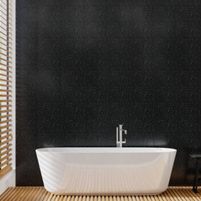Livingandhome 5 Pcs Black Shower Wall Panels Sparkle Effect Bathroom 260 x 25 cm