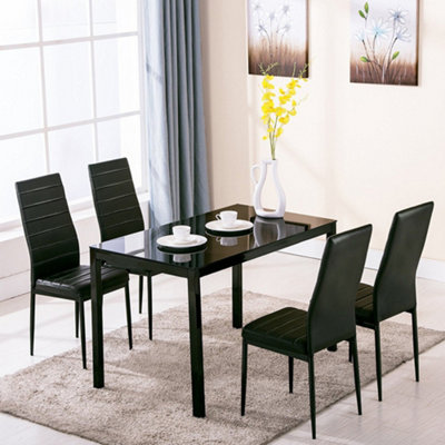 Dining table set with faux leather chairs hot sale