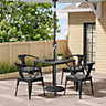Livingandhome 5 Piece Grey WPC Patio Bistro Set Metal Frame Table and Chairs Garden Furniture 80 cm