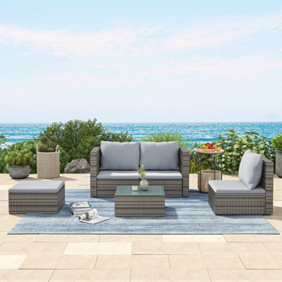 Grey rattan garden discount furniture 4 seater