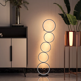 Livingandhome 5 Ring Black Touch Control Modern LED Floor Lamp for Living Room Height 110 cm