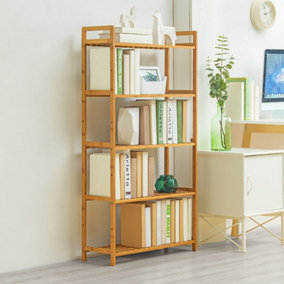 Livingandhome 5 Tier Bamboo Wood Bookcase Storage Shelf,680 W x 250 D x 1280 mm H