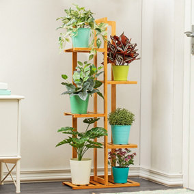 Livingandhome 5 Tier Brown Rustic Wooden Potted Plant Display Stand