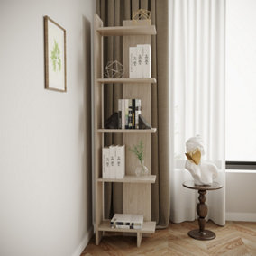Livingandhome 5 Tier Modern Wooden Corner Bookcase Ladder Shelf Plants Stand