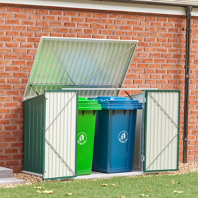 Livingandhome 5 x 3 ft Green Heavy Duty Steel Garden Shed for Trash Can Recycle Bin