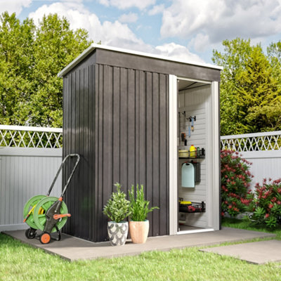 Livingandhome 5 x 3 ft Metal Shed Garden Storage Shed Pent Roof with Single Door , Charcoal Black