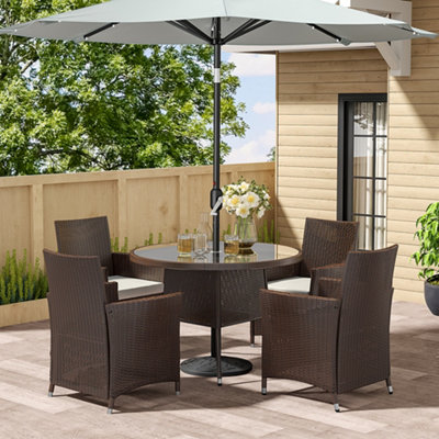 Livingandhome 5Pcs Brown Garden Patio Round Glass Umbrella Table