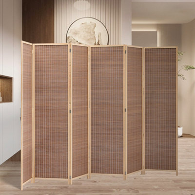 Livingandhome 6 Panel Brown Room Divider indoor Privacy Screen Folding ...