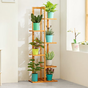 Livingandhome 6 Tier Brown Rustic Wooden Potted Plant Stand Pot Shelf