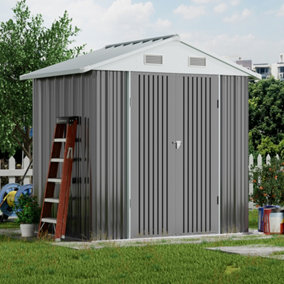 Livingandhome 6 x 4 ft Apex Metal Shed Garden Storage Shed with Double Door,Grey