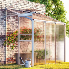 Livingandhome 6 x 4 ft Lean to Aluminum Greenhouse with Sliding Door