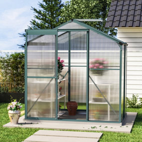 Livingandhome 6 x 4 ft Polycarbonate Greenhouse Aluminium Frame Garden Green House with Base Foundation,Green
