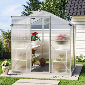 Livingandhome 6 x 6 ft Silver Aluminium Frame Greenhouse with Sliding Door