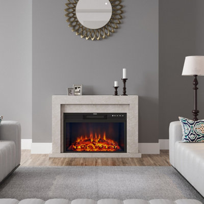 Livingandhome 7 Flame Colours Freestanding Electric Fireplace Mantel with  Remote Control 34 Inch | DIY at Bu0026Q