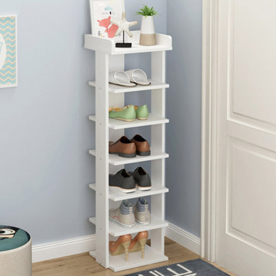 Livingandhome 7 Tiers White Wooden Shoe Rack Shoe Cabinet Storage