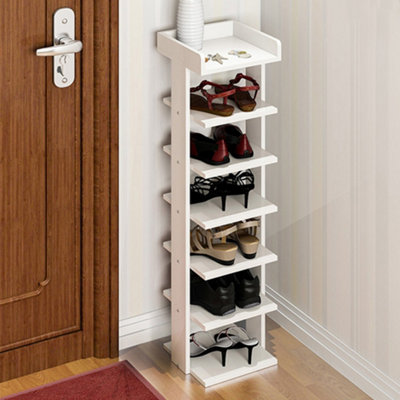 Livingandhome 7 Tiers White Wooden Shoe Rack Shoe Cabinet Storage