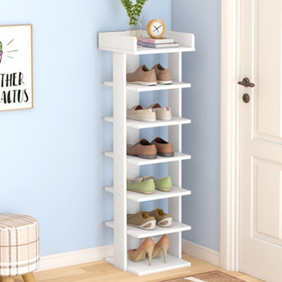 Livingandhome 7 Tiers White Wooden Shoe Rack Shoe Cabinet Storage