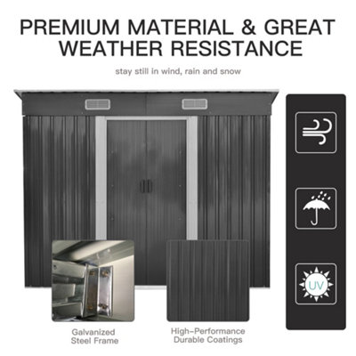 Livingandhome 8 x 4 ft Charcoal Black Compact Garden Storage Tool Shed with Lockable Door and Base Frame
