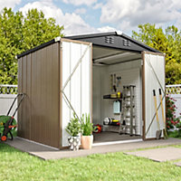 Livingandhome 8 x 6 ft Apex Metal Garden Shed Garden Storage Tool House with Lockable Door and Base Frame
