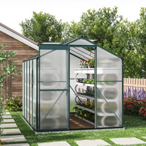 Livingandhome 8 x 6 ft Polycarbonate Greenhouse Aluminium Frame Garden Green House with Base Foundation,Green