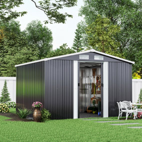 Livingandhome 8 x 8 ft Charcoal Black Garden Tool Storage Shed with Lockable Door