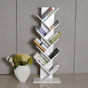 Livingandhome 9 Tier Wooden Floor Standing Tree Bookshelf with Shelves for Living Room Home Office White 1320mm(H)