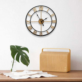 Livingandhome Antique Metal Oversized Decorative Wall Clock with Roman Numerals 60cm
