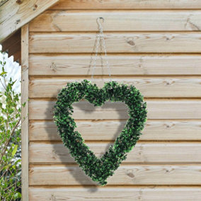 Livingandhome Artificial Boxwood Leaves Wreath Preserved Heart Shape Hanging for Window Wedding Party Decoration