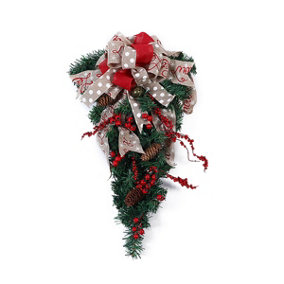 Livingandhome Artificial Christmas Swag Ribbon Bow Red Berries Pine Cone Christmas Decoration Xmas Ornament