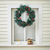 Livingandhome Artificial Christmas Wreath Home Decor with LED String Lights