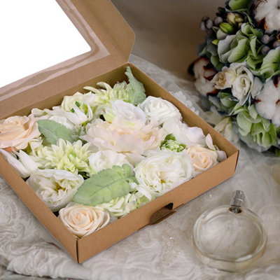 Livingandhome Artificial Fake Flower Gift Box Wedding Decor 27 x 25 cm