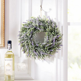 Livingandhome Artificial Lavender Wreath for Front Door for Indoors Outdoors Corridors Offices 300mm