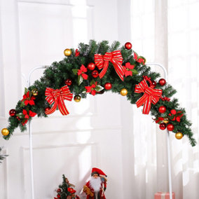 Livingandhome Artificial Light up Christmas Swags with Bow Decor 180 cm