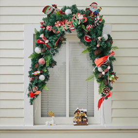 Livingandhome Artificial Merry Christmas Garland Home Decor with Assorted Ornaments 150 cm
