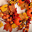 Livingandhome Artificial Rattan Maple Leaf Autumn Christmas Wreath with LED Light and Pumpkin 40 cm