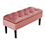 Livingandhome Ash Pink Storage Footstool Velvet Ottoman Bench Rubber Wooden Leg