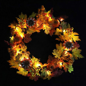 Livingandhome Autumn Halloween Christmas Wreath Maple Leaves Door Decoration 50 cm