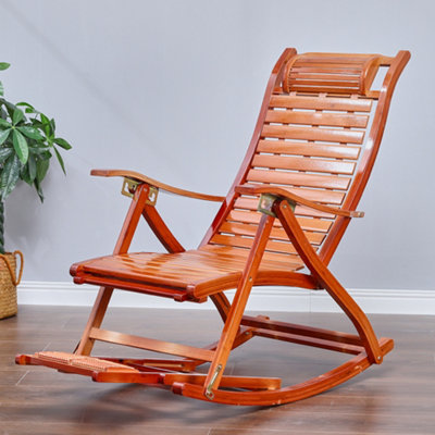 Livingandhome Bamboo Rocking Chair Foldable Recliner Garden