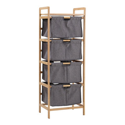 MoNiBloom Bamboo Organizer Clothing Storage Shelf with 4 Part Compartment Sorter Baskets Fabric Removable Clothes Drawers for