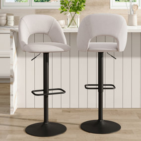 Livingandhome Bar Stool Set of 2 Beige Linen Counter Swivel Height Breakfast Bar Stools with Footrest