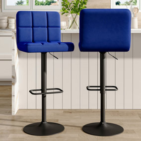 Livingandhome Bar Stool Set of 2 Blue Velvet Upholstered Bar Stools with Low Backrest